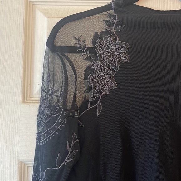 Free people black sweater with mesh/lavender cutouts - Picture 2 of 3